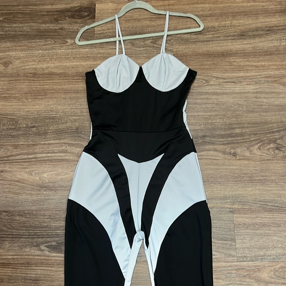 No1 pants suit/ jumpsuit/ black & grey ( reflective) / large
